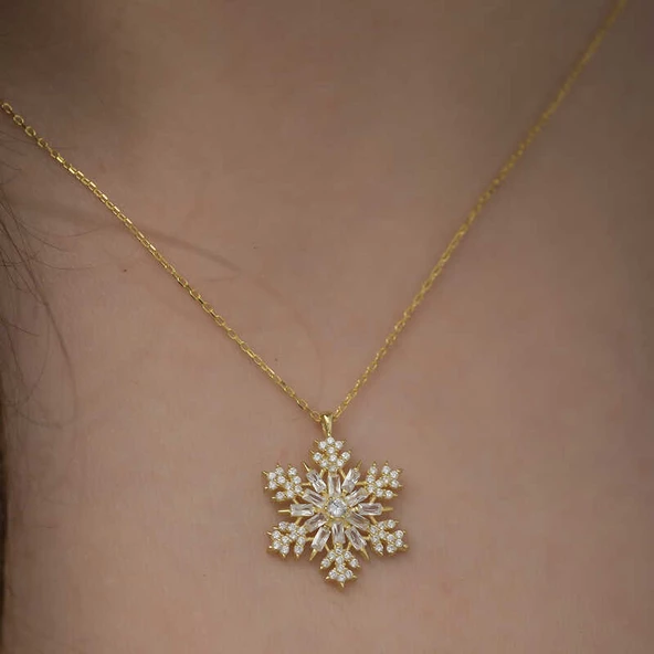 Gümüş Gold Kar Tanesi Kolye SL3807 - Resim 2