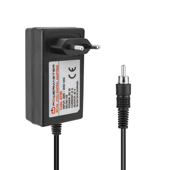 POWERMASTER PM-4735 16 VOLT - 2 AMPER TOS FİŞLİ RCA UÇLU PRİZ TİPİ SANTRAL ADAPTÖRÜ