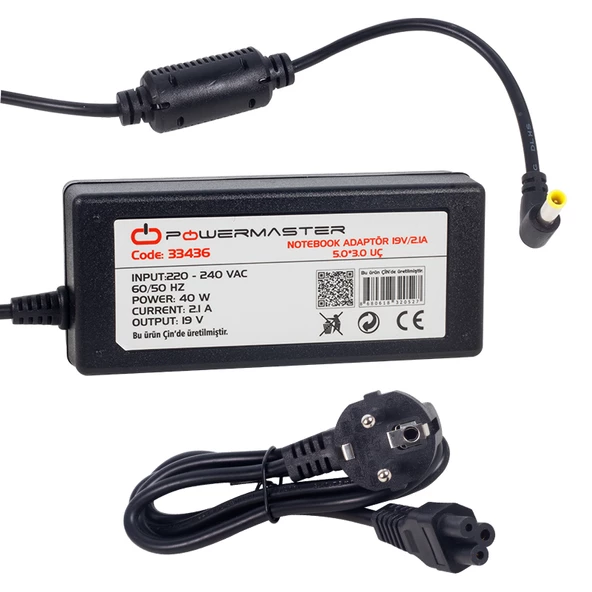 POWERMASTER PM-33436 19 VOLT - 2.1 AMPER 5.0*3.0 MM UÇLU ADAPTÖR (SAMSUNG NOTEBOOK)