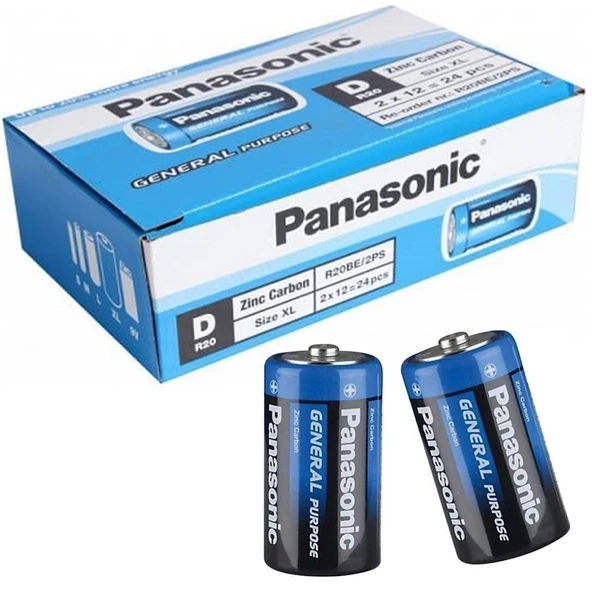 PANASONIC R20BE/2PS MANGANEZ BÜYÜK D BOY 24LÜ PİL (PAKET FİYATI)