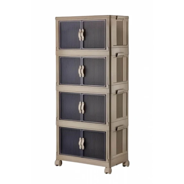 Piev Emayhome Çok Amaçlı Kapaklı Portatif İstiflenebilir Tekerlekli Organizer Dolap 4 Lü Cappuccino - Resim 5