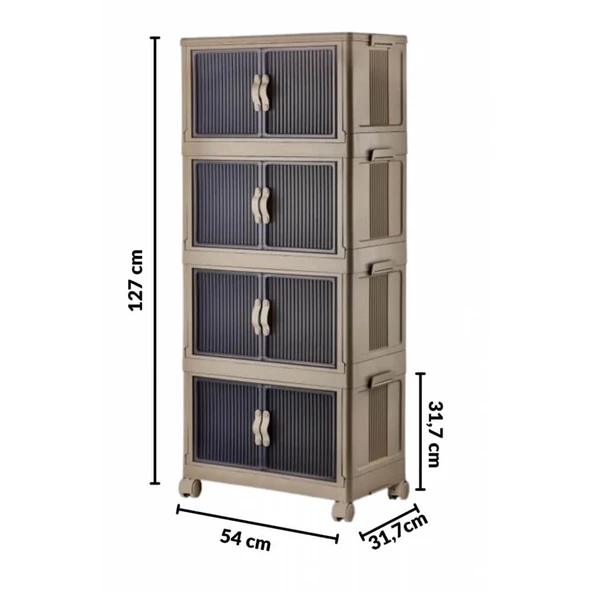 Piev Emayhome Çok Amaçlı Kapaklı Portatif İstiflenebilir Tekerlekli Organizer Dolap 4 Lü Cappuccino - Resim 4