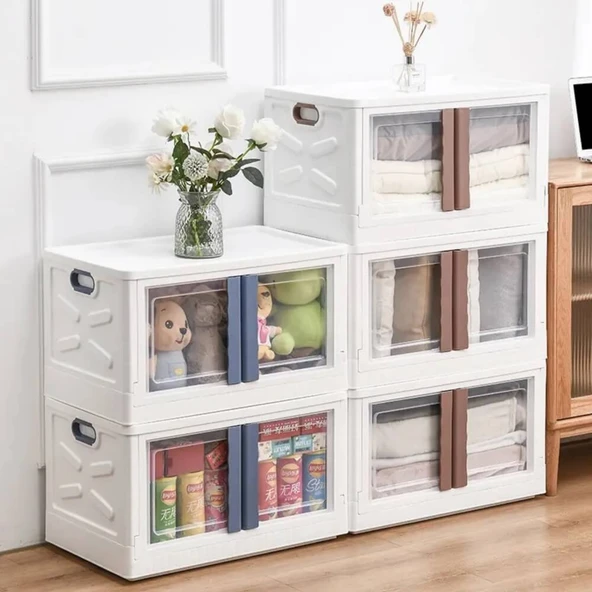 Piev Emayhome Çok Amaçlı Kapaklı Portatif İstiflenebilir Tekerlekli Organizer Dolap 4 Lü Cappuccino - Resim 7