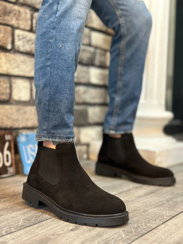 BA0319 İçi Dışı Hakiki Deri Siyah Süet Erkek Spor Yarım Bilek Bot ürün görseli 1