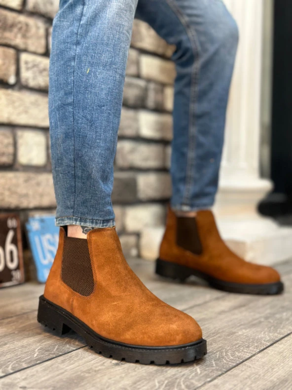 BA0319 İçi Dışı Hakiki Deri Taba Süet Erkek Spor Yarım Bilek Bot ürün görseli 1