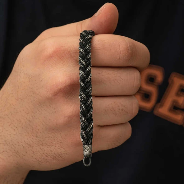 Gümüş Kazaziye Örgü Bileklik  SL5180 - Resim 10