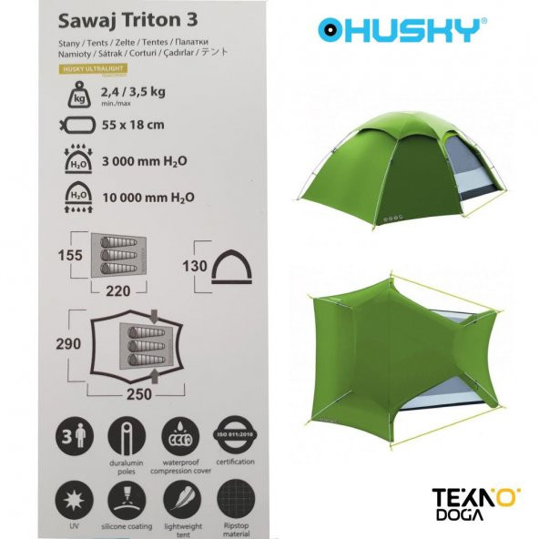 Husky Sawaj Triton 3 Kişilik 5 Mevsim Kamp Çadırı Yeşil - 2