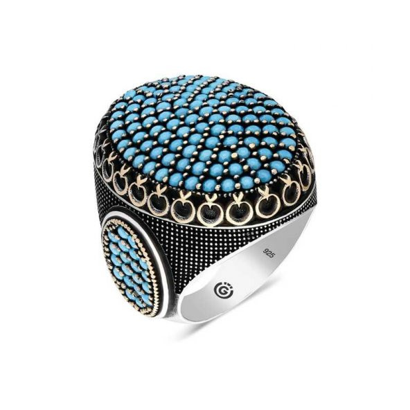 Gümüş Turkuaz Zirkon Taşlı Oval Erkek Yüzük  SL4489 ürün görseli