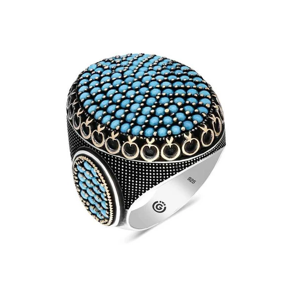 Gümüş Turkuaz Zirkon Taşlı Oval Erkek Yüzük  SL4489 - Resim 2