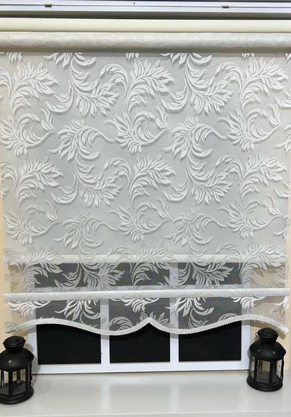 StorBurada Çift Mekanizmalı Kirli Beyaz Tül Perde ve Ekru Stor Perde STB-101  Beyaz 80 x 200 - 2