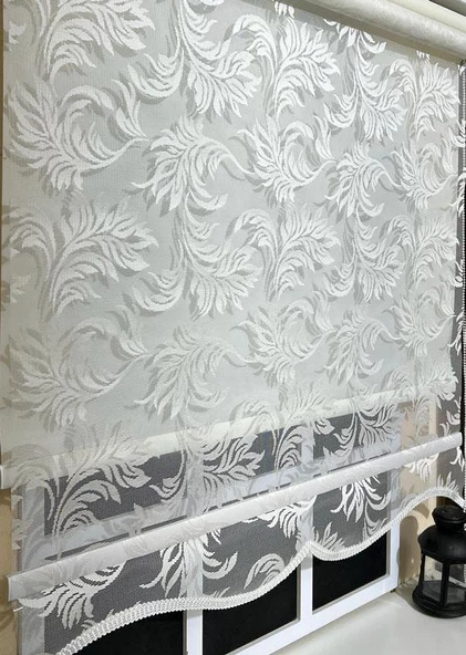 StorBurada Çift Mekanizmalı Kirli Beyaz Tül Perde ve Ekru Stor Perde STB-101  Beyaz 130 x 200 ürün görseli 1