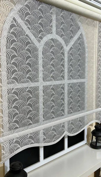 Storburada Çift Mekanizmalı Kirli Beyaz Tül Perde ve Ekru Stor Perde STB-102  Beyaz 110 x 260 - Resim 3