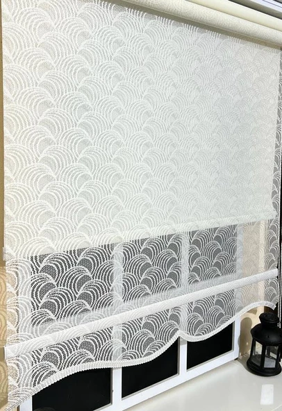 Çift Mekanizmalı Kirli Beyaz Tül Perde ve Ekru Stor Perde STB-102  Beyaz 170 x 200
