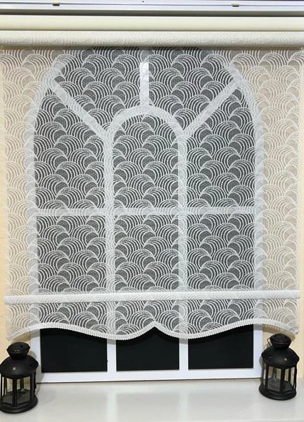 Storburada Çift Mekanizmalı Kirli Beyaz Tül Perde ve Ekru Stor Perde STB-102  Beyaz 160 x 260 - Resim 4