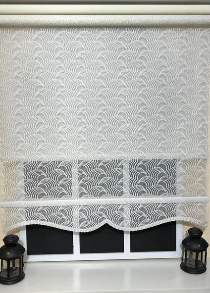 Storburada Çift Mekanizmalı Kirli Beyaz Tül Perde ve Ekru Stor Perde STB-102  Beyaz 150 x 260 - Resim 2