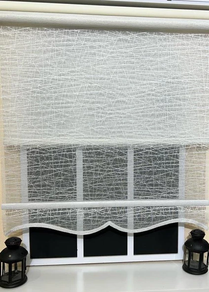 StorBurada Çiftli Sistem Beyaz Tül Perde ve Ekru Stor Alüminyum Kasalı STB-100  Beyaz 140 x 200 - Resim 2