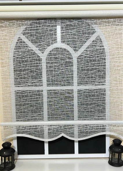 StorBurada Çiftli Sistem Beyaz Tül Perde ve Ekru Stor Alüminyum Kasalı STB-100  Beyaz 130 x 200 - Resim 4