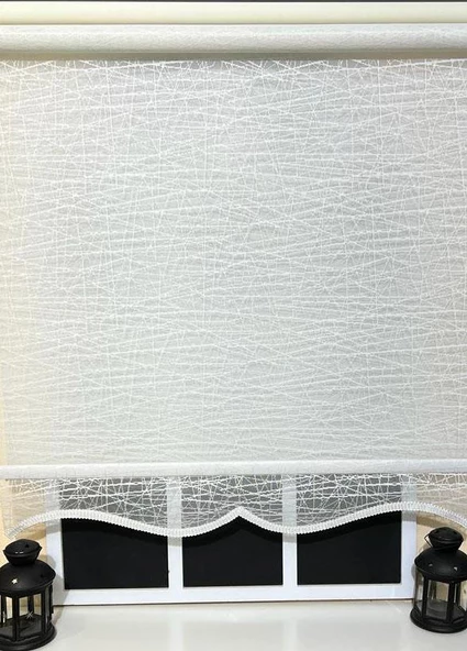 StorBurada Çiftli Sistem Beyaz Tül Perde ve Ekru Stor Alüminyum Kasalı STB-100  Beyaz 120 x 260 - Resim 3