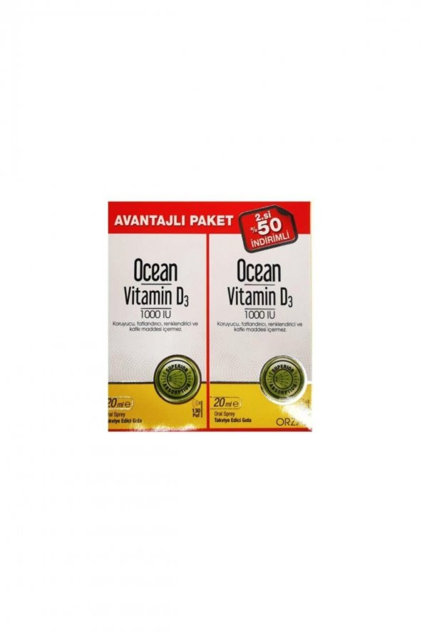 Ocean Vitamin D3 1000 Iu Sprey 20 Ml 2'li Avantaj Paket