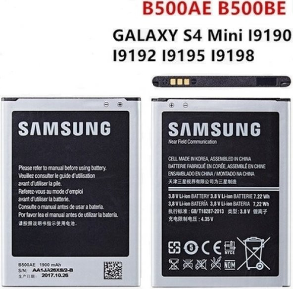 Orijinal Samsung Galaxy S4 Mini B500AE B500BE Pil 1900mAh i9192 i9195 i9190 i9198 j110 i435 i257