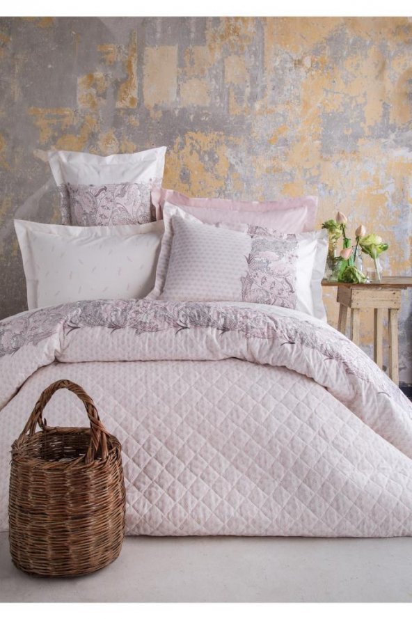 Apricitas Home Grace Pink Çift Kişilik 100 Pamuk Kapitoneli Nevresim Takımı AP84T20210042