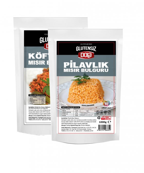 Dola 2li Glutensiz Bulgur Seti Köftelik ve Pilavlık Mısır Bulguru 1 Kg X 2 Adet