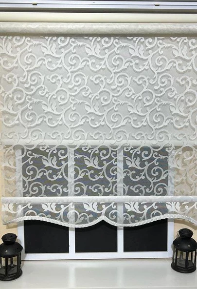 StorBurada Çiftli Sistem Beyaz Tül Perde ve Ekru Stor Perde STB-103  Beyaz 180 x 260 - 2