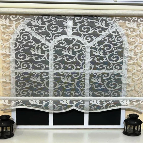 StorBurada Çiftli Sistem Beyaz Tül Perde ve Ekru Stor Perde STB-103  Beyaz 180 x 260 - Resim 4