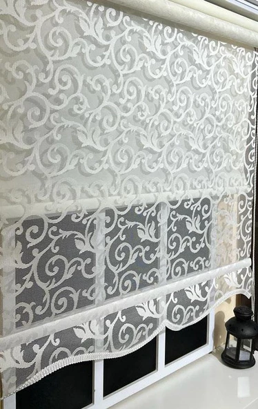 Çift Mekanizmalı Kirli Beyaz Tül Perde ve Ekru Stor Perde STB-103  Beyaz 70 x 200