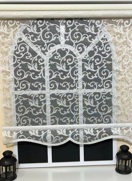 StorBurada Çiftli Sistem Beyaz Tül Perde ve Ekru Stor Perde STB-103  Beyaz 130 x 200 - Resim 4