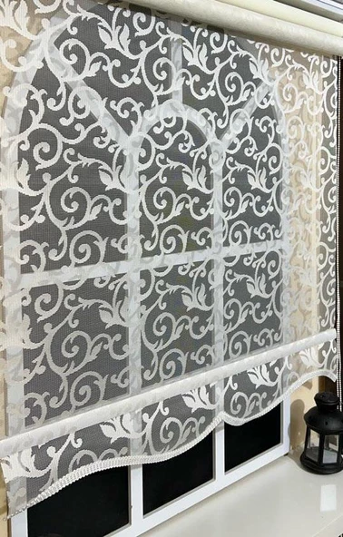 Çift Mekanizmalı Kirli Beyaz Tül Perde ve Ekru Stor Perde STB-103  Beyaz 170 x 260 - 3