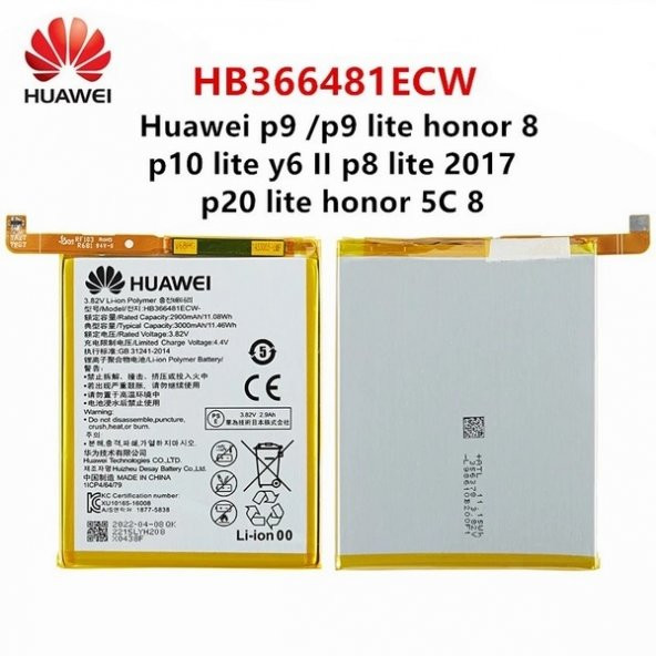 Day Huawei P9 (HB366481ECW) 3000 mAh Batarya Pil Orijinal Uzun Ömürlü Yüksek Kapasite