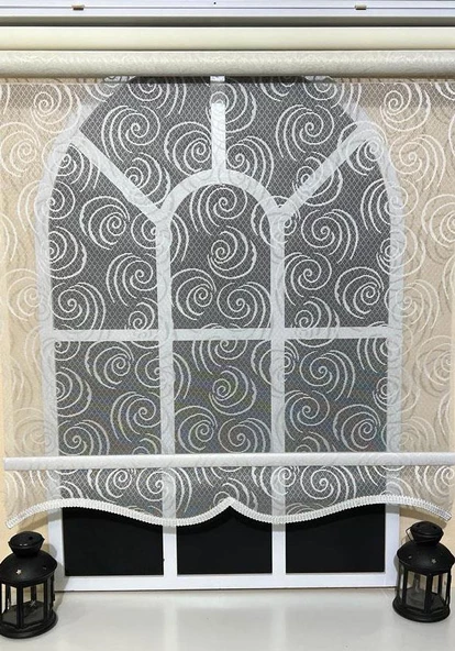 StorBurada Çift Mekanizmalı Kirli Beyaz Tül Perde ve Ekru Stor Perde STB-104  Beyaz 190 x 200 - Resim 4