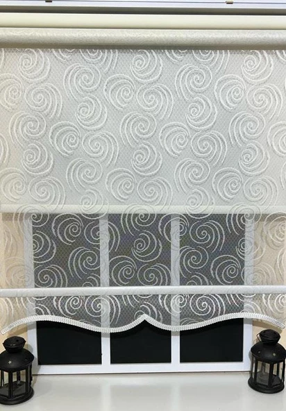 StorBurada Çift Mekanizmalı Kirli Beyaz Tül Perde ve Ekru Stor Perde STB-104  Beyaz 130 x 260 - 2