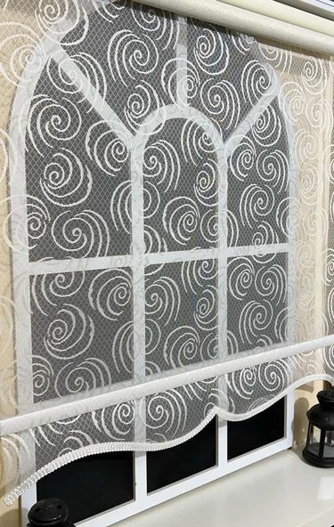 Çift Mekanizmalı Kirli Beyaz Tül Perde ve Ekru Stor Perde STB-104  Beyaz 170 x 200 - 3
