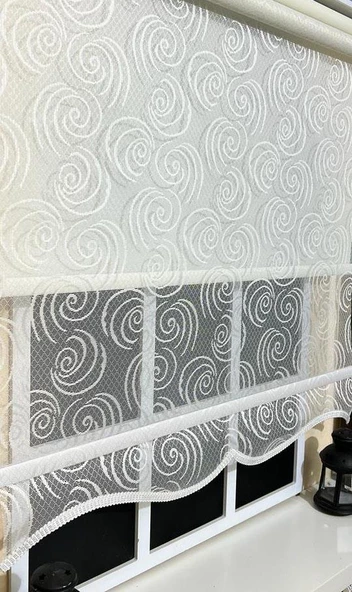 Çift Mekanizmalı Kirli Beyaz Tül Perde ve Ekru Stor Perde STB-104  Beyaz 160 x 200