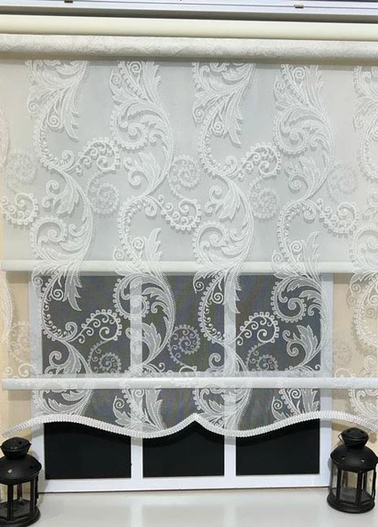 StorBurada Çift Mekanizmalı Kirli Beyaz Tül Perde ve Ekru Stor Perde STB-105  Beyaz 70 x 200 - Resim 2