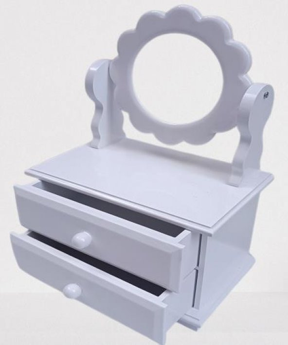 Hobi ADN 90263 Dekoratif Aynalı Makyaj Kutu Ahşap MDF Beyaz Lake MODEL El Yapım