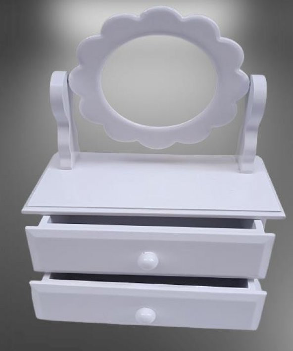 Hobi ADN 90263 Dekoratif Aynalı Makyaj Kutu Ahşap MDF Beyaz Lake MODEL El Yapım - 2