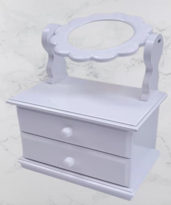 Hobi ADN 90263 Dekoratif Aynalı Makyaj Kutu Ahşap MDF Beyaz Lake MODEL El Yapım - 4
