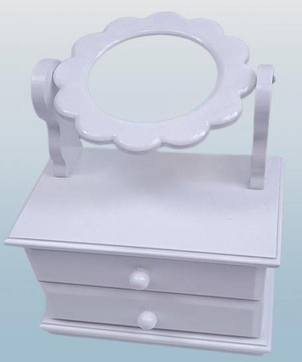 Hobi ADN 90263 Dekoratif Aynalı Makyaj Kutu Ahşap MDF Beyaz Lake MODEL El Yapım - 6