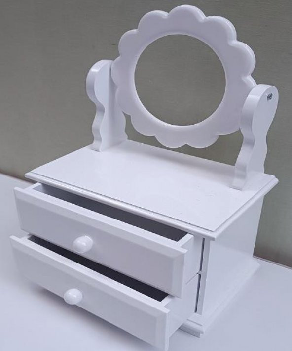 Hobi ADN 90263 Dekoratif Aynalı Makyaj Kutu Ahşap MDF Beyaz Lake MODEL El Yapım - 7