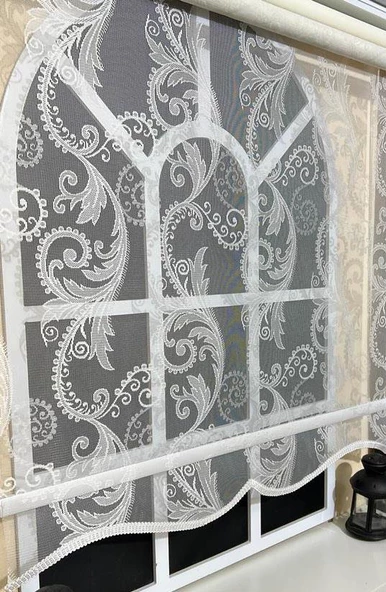 StorBurada Çift Mekanizmalı Kirli Beyaz Tül Perde ve Ekru Stor Perde STB-105  Beyaz 180 x 200 - Resim 3