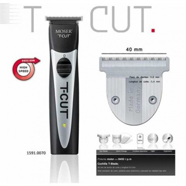 Moser 1591-0070 T-Cut Pro Kablosuz Profesyonel Sakal Kesme Makinesi