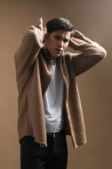 Oversize Düğme Kapamalı Kışlık Erkek Peluş Gömlek - Resim 12