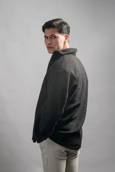 Oversize Düğme Kapamalı Kışlık Erkek Peluş Gömlek - Resim 10