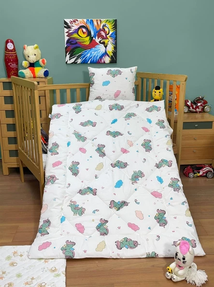 Komfort Home Unicorn Serisi %100 Pamuk Kumaş Ranforce Bebek Yorgan + Yastık Seti