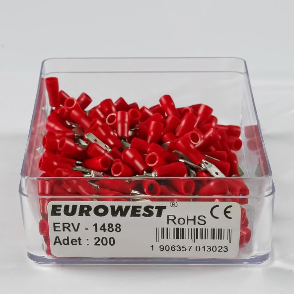 EUROWEST 1,5MM Erkek Faston Tip İzoleli Kırmızı Kablo Ucu ( 400 Adet )