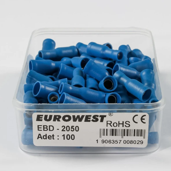 EUROWEST 2,5MM Dişi Terminali İzoleli Mavi Kablo Ucu ( 100 Adet )