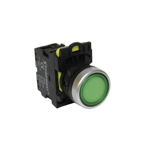 EUROWEST Ew-55-10L 1No Yaylı Led Işıklı Butonu (Yeşil)